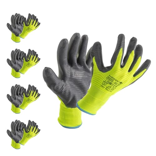 Högert Technik VECHTE guantes de protección recubiertos de nitrilo, verde/gris oscuro, talla 10, 12 pares/paquete, resistentes a la abrasión