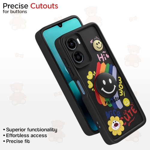 Image of Pikkme Back Cover for Motorola Moto G06 Power | Soft Silicone| Cute Rainbow Smile & 3D Cartoon Flower Design | Shockproof Raised Camera Protection Bumper Case (Black)