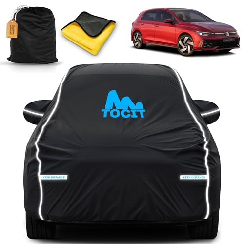 Image of Volkswagn Golf GTI Waterproof Long Life Car Cover with Safety Glow Reflective Strap, Premium Velvet Velour Fabric, Soft & Stretchable, Machine Washable, Tri-Stitch Custom Fit with Mirror Pocket