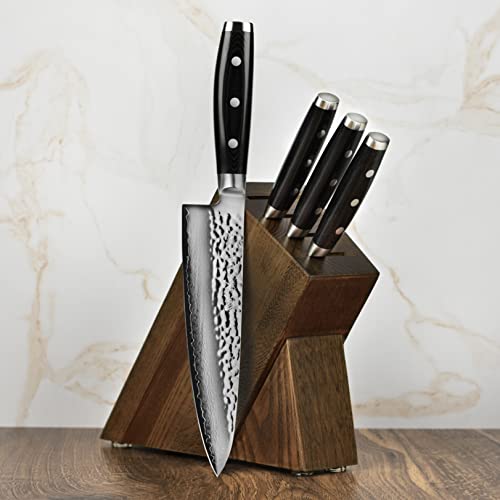 Enso Knife Set - Made In Japan - Hd Series - Vg10 Hammered Damascus Japanese Stainless Steel With Slim Knife Block - 5 Piece #TOP5