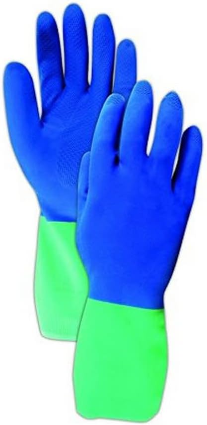MAPA Professional ProTector AFR-282 Natural Latex Blended Nitrile Glove, Chemical Resistant, 0.026' Thickness, 13' Length, Size 6, Blue/Green (Pack of 12 Pairs)