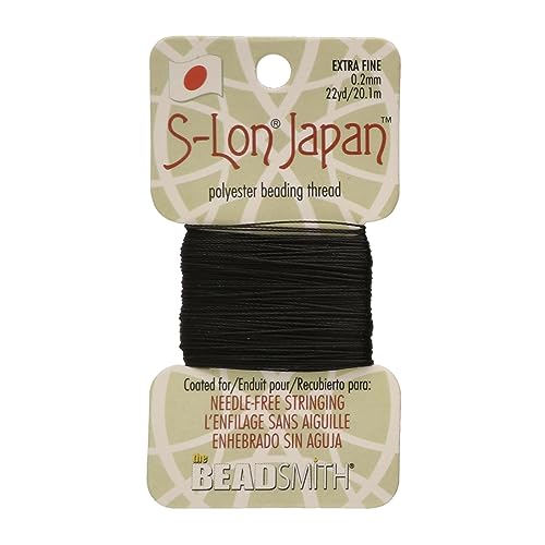 Hilo de poliéster extrafino Beadsmith S-Lon negro de 0,2 mm para bisutería hecha a mano