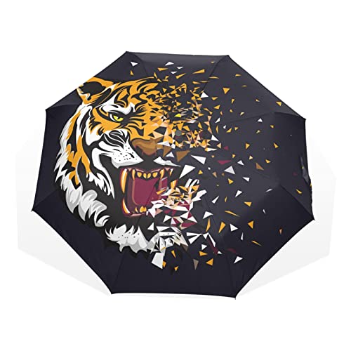 Parapluie de voyage extérieur imprimé tigre géométrique mixte