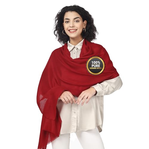 PASHWRAP Ultra-Thin Merino Wool Scarf Soft & Warm Featherlight Cozy Luxurious Shawl For Women Perfect For Travel Everyday Use Wedding Party Gift Pack of 1 (Caramine)