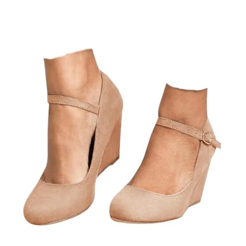 Image of Coutgo Womens Wedge Pumps Dressy Mary Jane Shoes Comfort Wedges Closed Toe Ankle Strap Heeled Shoes
