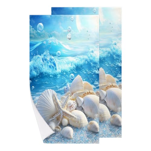 Pack de 2 Resistente Pareo Playa Azul Océano Conchas Marinas Estrellas de mar Playa Azul Océano Conchas Marinas Estrellas de mar Toalla de Camping Stranddecke para Deportes,Piscina,Yoga 40X70cm