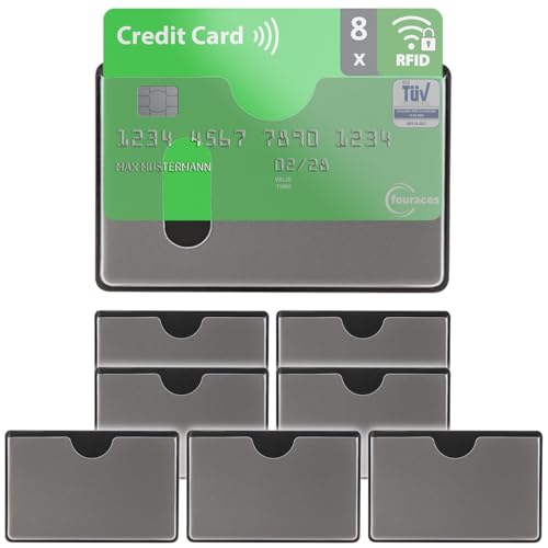 fouraces 8X TÜV geprüfte RFID Blocker Schutzhülle - Sicherheit gegen Datenklau - NFC Schutzhüllen - Kartenhülle für Kreditkarten und EC Karten, Hülle aus Hartplastik für Bankkarten fouraces 8X TÜV geprüfte RFID Blocker Schutzhülle - Sicherheit gegen Datenklau - NFC Schutzhüllen - Kartenhülle für Kreditkarten und EC Karten, Hülle aus Hartplastik für Bankkarten