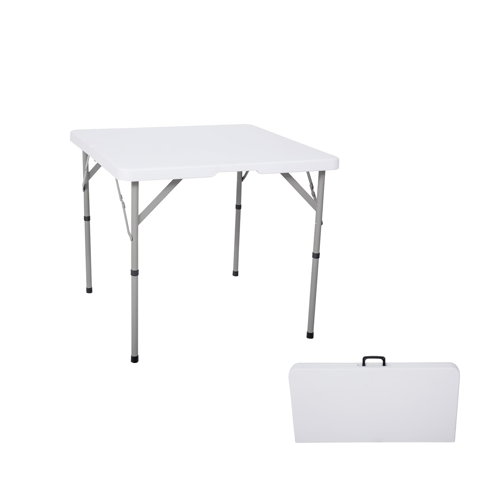 Square Folding Card Table with Resin Top, Portable Fold in Half Small Card Tables with Collapsible Legs for Adults Indoor Outdoor Use, White