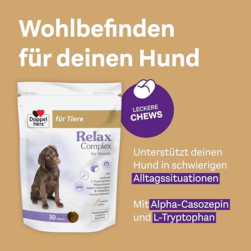 Doppelherz Relax Complex für Hunde - Mit Alpha-Casozepin, L-Tryptophan und Passionsblume - Unterstützung für das mentale Wohlbefinden - 30 Chews