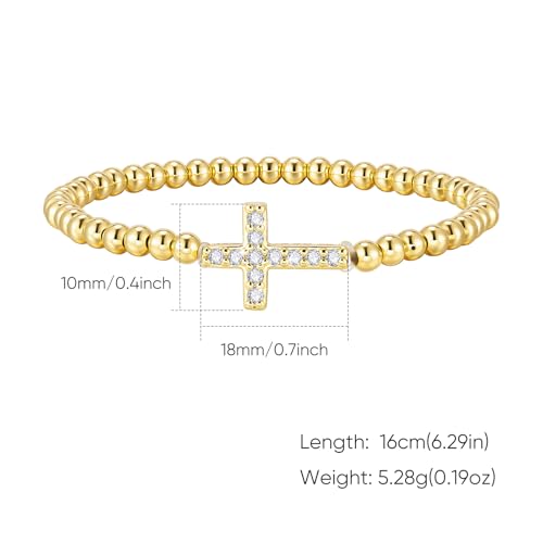Gold Cross Bracelet for Women - 14K Gold Plated Stretch Beaded Bracelet - image 7