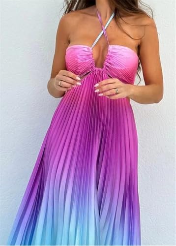 Qikaka Women's Sleeveless Lace Up Tie Dye Printed Pleated Ruched Ruffles Bodycon Sexy Nightclub Party Dress4