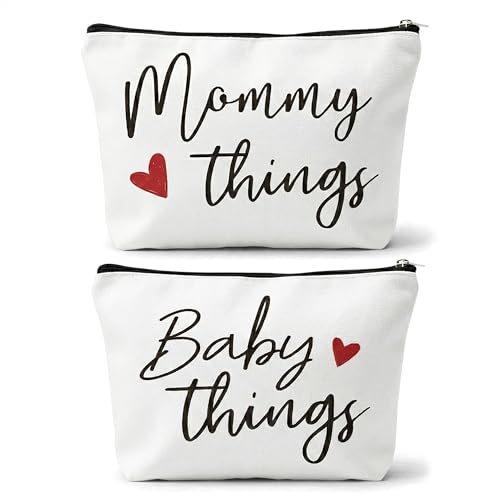 Image of Sahjzk Best Expecting Mom Gifts,Mommy And Baby Canvas Pouch Set,New Mother Keepsake For New Mothers And Expecting Moms,Modern Neutral Cosmetic And Accessory Bags,Matching Travel Cases,Set of 2