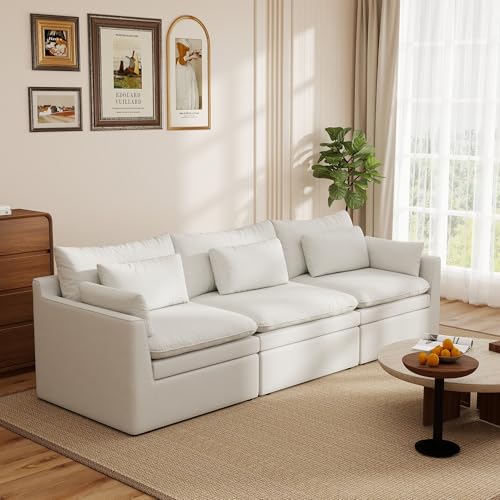 Image of WJShome Modular Sectional Sofa, Deep Seat 3-Seater Cloud Couch with Water-Resistant & Stain-Resistant Fabric, Removable Washable Covers,Modern Sleeper Sofa for Living Room, Apartment, White