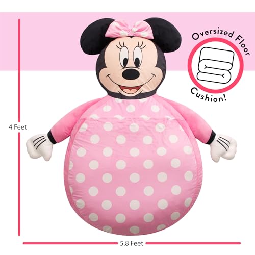 Image of Disney Minnie Mouse Oversized Floor Lounger for Kids,Soft Plush Chair with Pillow and Cushion,Comfortable Portable Nap /Play Mat
