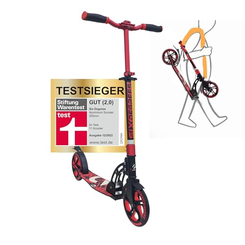 Six Degrees Aluminium Scooter mit Klappmechanismus u. Ständer, 205 mm, höhenverstellbar,...
