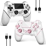 AceGamer 2 Pack for PS4 Controller, Wireless Controller for PS4/Pro/Slim/PC, with Non-Slip Grip of Both Sides,3.5mm Audio Jack and USB-C Cable! (Pink and White)