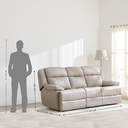 Image of Home Centre | Torino Half Leather 3+2+1 Seater Electric Recliner Set | Recliner Sofa for Living Room | Solid Wood | Grey | 2 Year Warranty