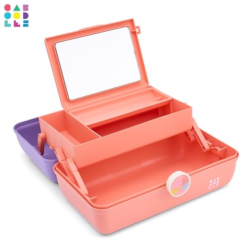 Image of Caboodles On-The-Go Girl Makeup Box, Two-Tone Violet on Tangerine, Hard Plastic Makeup Organizer Box, Built-In Mirror, Secure Latch for Safe Travel, Spacious Storage for Large Items