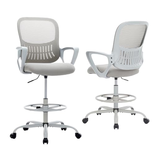 Image of DUMOS Ergonomic Drafting Chair, Tall Office for Standing Desk, Counter with Height Adjustable and Comfortable Lumbar Support, Fixed Armrests, for Bedroom Livingroom, Dove Gray