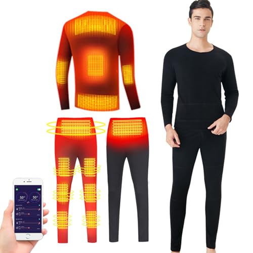 TOVCHEI Electric Heated Underwear Smart APP Control Heated Thermal Underwear Shirt Pants Set for Motorcycles, Fishing, Skiing,13 zone,XL