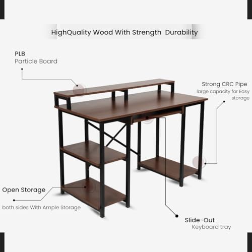 Image of INNOWIN The Woods Computer Table with Keyboard Tray for Home Office, Office Desk with Storage, Engineered Wood Finish Study Writing Computer Laptop Table Desk
