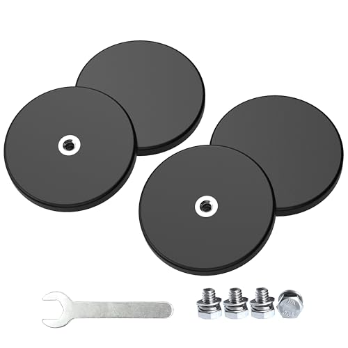 Magnetpro 4 Pieces Strong Rubber Coated Mounting Magnets Anti-Scratch & Anti Corrosion, Over 30 LB Adhesive Power, with 1/4-20 Stainless Steel Thread Hole and Screw for PTZ, Camera