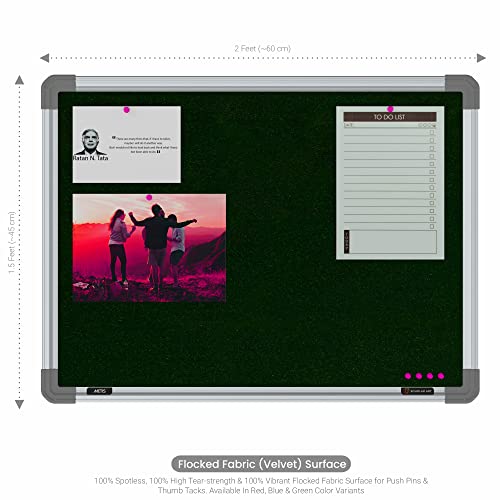 Image of Scholar Art Metis 1.5x2 Feet Fabric Pin-up Display Board for Study Room & Wall | High Strength Velvet Cloth + High Density Soft Board for Pinning Photos, Sticky Notes & Reminders (Dark Green)