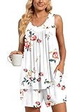 TAOHUADAO Womens Summer 2 Piece Pajama Sets, Sleeveless Pleated Tunic Tops with Comfy Shorts, Lounge Sleepwear...