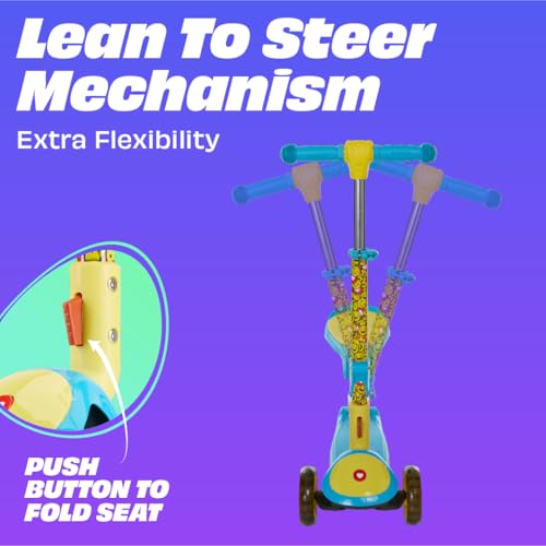 SKIDEE Kick Scooters for Kids Ages 3-5, Adjustable Height Foldable Scooter with Removable Seat, 3 LED Light Wheels, Rear Brake, Wide Standing Board, Suitable Up to 12 Year Old Boys/Girls, Emoji - Thumbnail 4