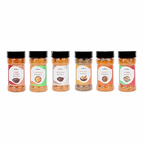 Malikaz’ The Royale Taste Assorted Non Veg Spices Combo (Fish Curry Masala, 90G | Chicken Masala, 90G | Mutton Masala, 90G | Biryani Masala, 90G | Gravy Masala, 90G | Curry Masala, 90G) Jar, 540 G