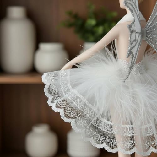 Statuette danseuse classique résine textile plume déco salon fille - 3