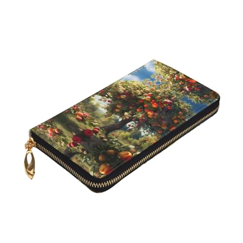 Stylish Harvest fruit trees Printing Leather Wallet - Long Clutch for Women, RDurable Material, 12 Card Slots, Zipper Compartments3