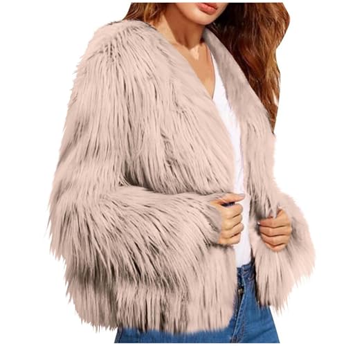 XUNRYAN Girls Fuzzy Faux-Fur Coat Winter Jackets Warm Thick Parka Anorak Slim Fit Open Front Cardigan Outerwear Overcoat