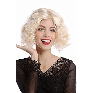WIG ME UP- 90661-ZA88 Peluca Mujer Carnaval Halloween 20s Hollywood Diva Corto Rizado Raya Medio Rubio Claro