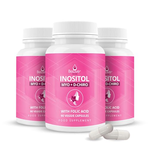 Myo-Inositol & D-Chiro Inositol Capsules with Folic Acid for PCOS | Prenatal Fertility Supplements for Women | Vitamin B8 | Improves Hormonal Balance & Supports Ovarian Function | 40 to 1 (3 Pack)