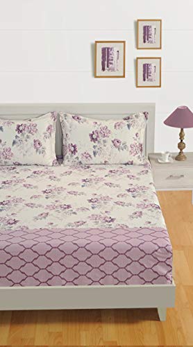 Image of Swayam Mercerized Pure Cotton Single Bedsheet with 1 Pillow Cover | Size 60 x 90 inch | 250 TC | Floral Design | Soft Breathable Bed Sheet | Comfortable & Durable for Bedroom - Pink