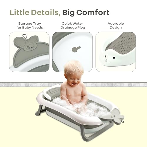 Image of R for Rabbit Bubble Double Bunny Bath Tub Convertible Safe Ergonomic Detachable TPE Sling Foldable Travel-Friendly Weight Up to 20 kg 0-3 Years Baby Girls Boys Kids Bather Bathtub (Grey)