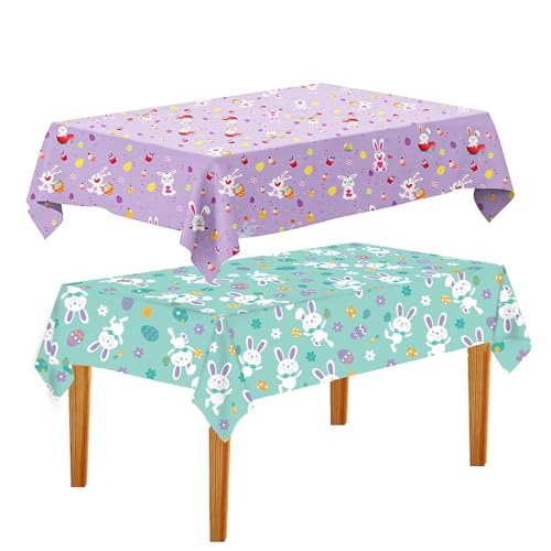 Plastic Tablecloth 54×108 Inch 2Pack Disposable Rectangle Table ClothCover for Easter Table Decor