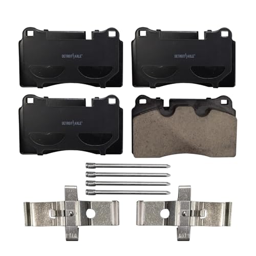 Image of Detroit Axle - Brake Pads for Front 06-09 14-17 VW Touareg, Rear 15-17 Chevy Corvette, Ceramic Brake Pads w /Hardware 2015 2016 2017 Replacement