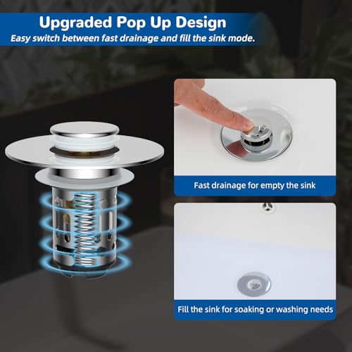 Hibbent Upgraded 3 in 1 Bathroom Sink Drain Strainer, Pop Up Stopper - image 6