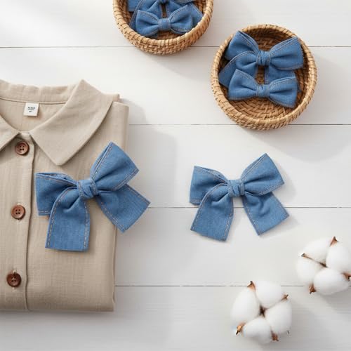 Set 2 Pinzas Moño Azul de Tela Denim 4 Pulgadas miniatura 5