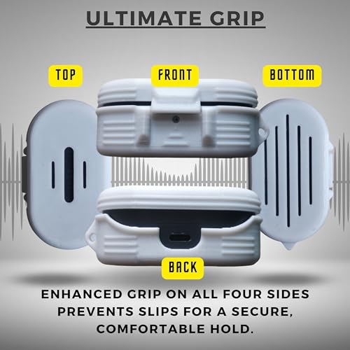 Image of THIRD DIMENSION Hard Case Cover Made for ONEPLUS NORD Buds 2R with Built-in Lock, LED Indicator Cutout, Shockproof Exoskeleton Design with Hook (White)