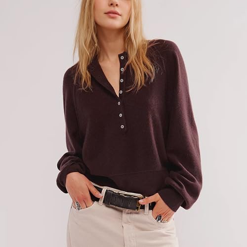 Hixiaohe Women's Long Sleeve Button Down Sweater Knitted Pullover Henley Shirts Casual Tops Lightweight Trendy Outfits3