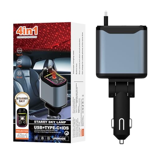 Image of Starlight Retractable Car Charger,66W Fast Car Chargers Adapter 4 in 1 with 2 USB Car Chargers for Phone iPhone 16 /15 /14 /13 /12 /11 and for Android