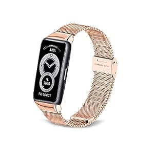 Rosok Armband Kompatibel mit Huawei Band 6 / Honor Band 6, Mesh Gewebte Edelstahl Metall Uhrenarmband Ersatzband für Honor Band 6 / Huawei Band 6 – Roségold