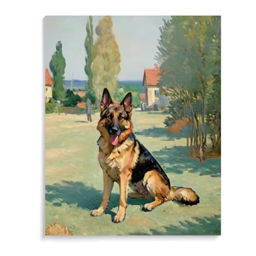 Paint by Numbers German Shepherd Dog DIY Acrylic Painting Kit with Brushes Pigment Oil Painting Artwork Adults Beginners Wall Decor 12x16inch(30x40cm) Frameless