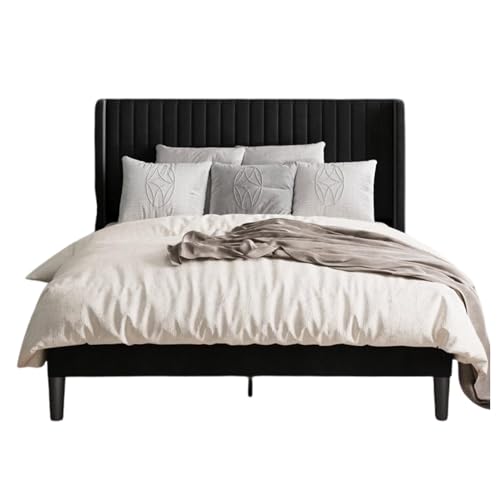 Image of Metal Upholstered Bed King Size Without Storage | Wooden King Size Cot with Headboard | Double Size Bed for Bedroom | Palang Furniture for Guest Room & Hotels, Black, (Black)