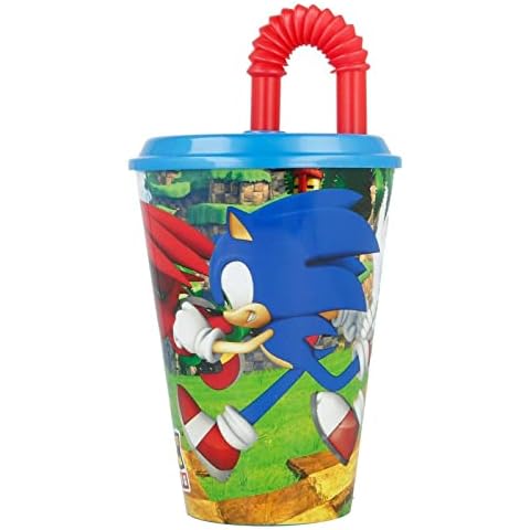 Kids Character Sports Tumbler 430ML Drinking Re-usable Plastic Cup with Straw (Sonic) Cover