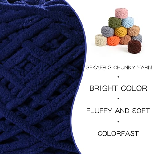 Image of Fluffy Chenille Chunky Yarn for Crocheting 100g(65.6yd) - Baby Yarn for Crocheting Soft - Velvet Yarns for Crochet Blanket - Amigurumi Crochet Yarns (Navy Blue)