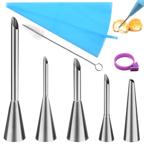 5 Piezas Boquilla Manga Pastelera Acero Inoxidable Boquillas para Churros con Manga Pastelera Reutilizable y Cepillo de Limpieza Jeringa para Rellenar Pasteles,Crema,Soplo
